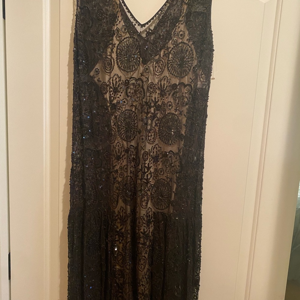 Mega Park black hand beaded sequin sleeveless midi dress size 3. US size 10